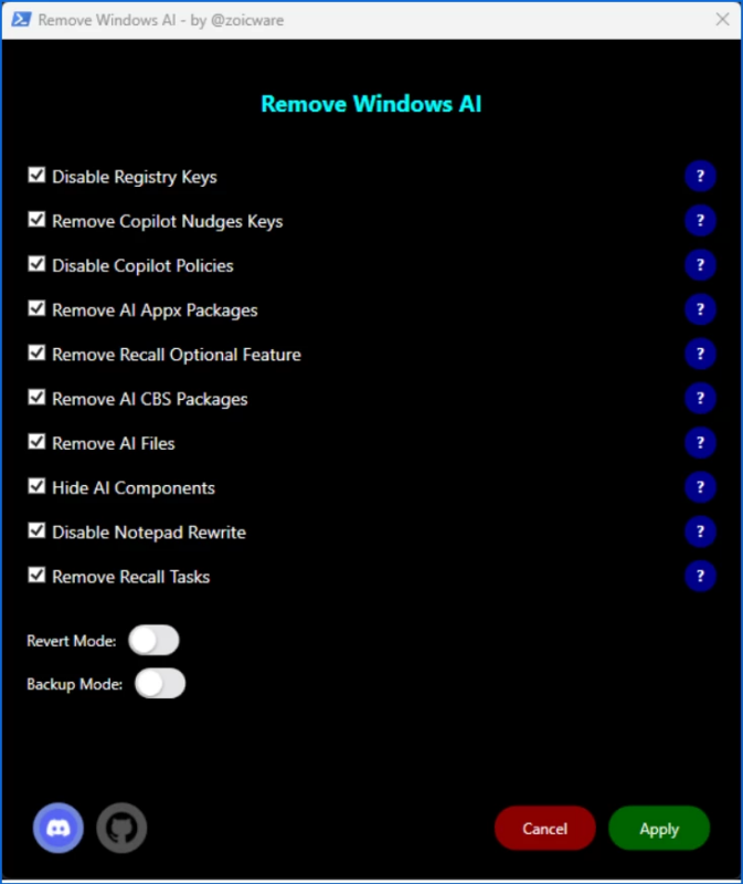Giao diện minh họa loại bỏ tính năng AI trên Windows 11