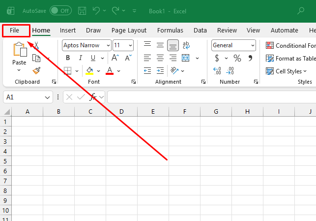 Chọn File → Account.