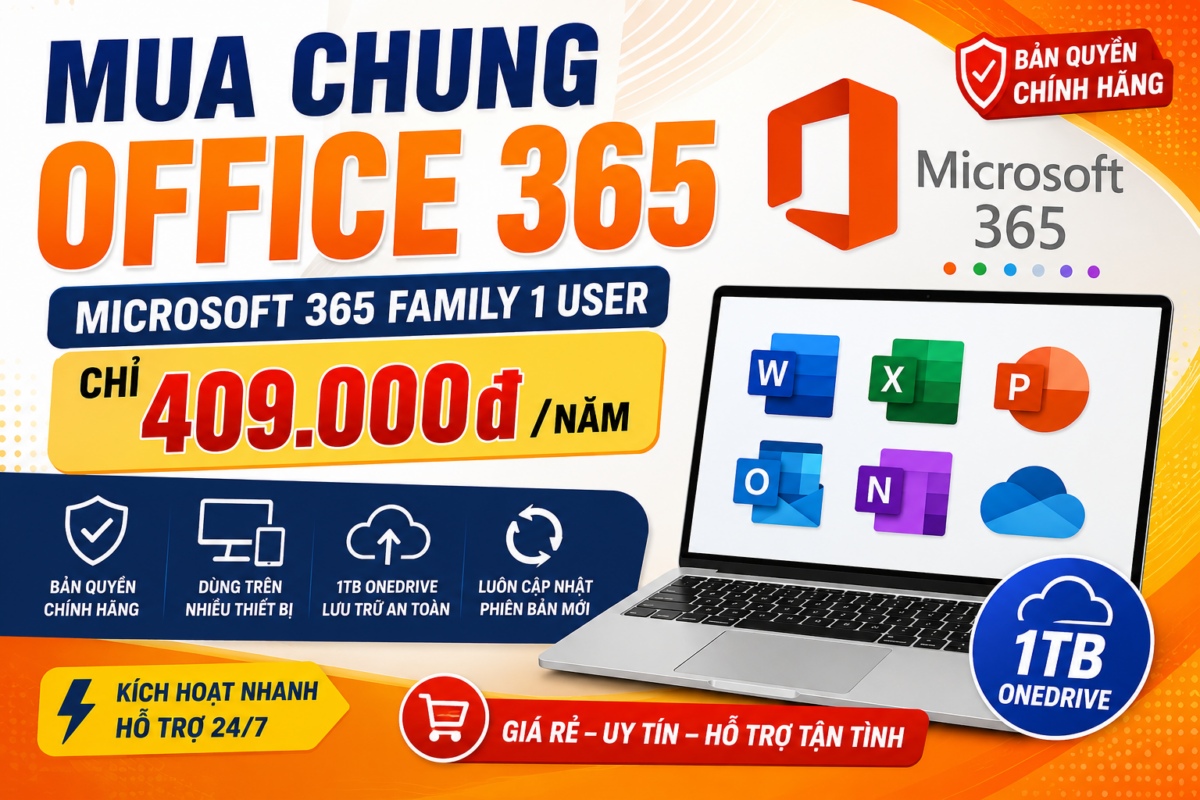 Mua chung Office 365 Microsoft 365 Family 1 User
